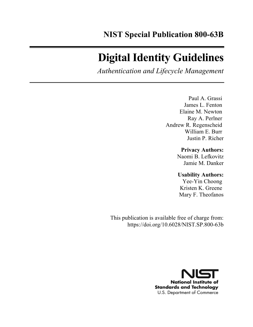 (PDF) Digital Identity Guidelines Authentication and Lifecycle Management