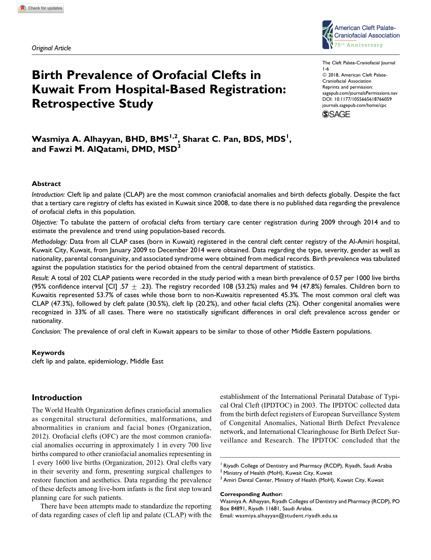 PDF) Epidemiologic trends of infants with orofacial clefts in a multiethnic  country: a retrospective population-based study