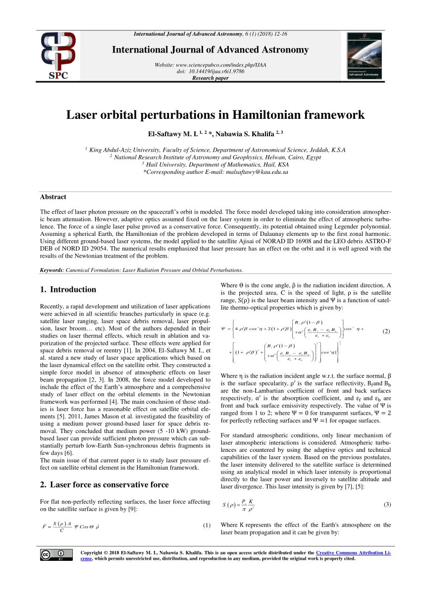 Pdf Laser Orbital Perturbations In Hamiltonian Framework