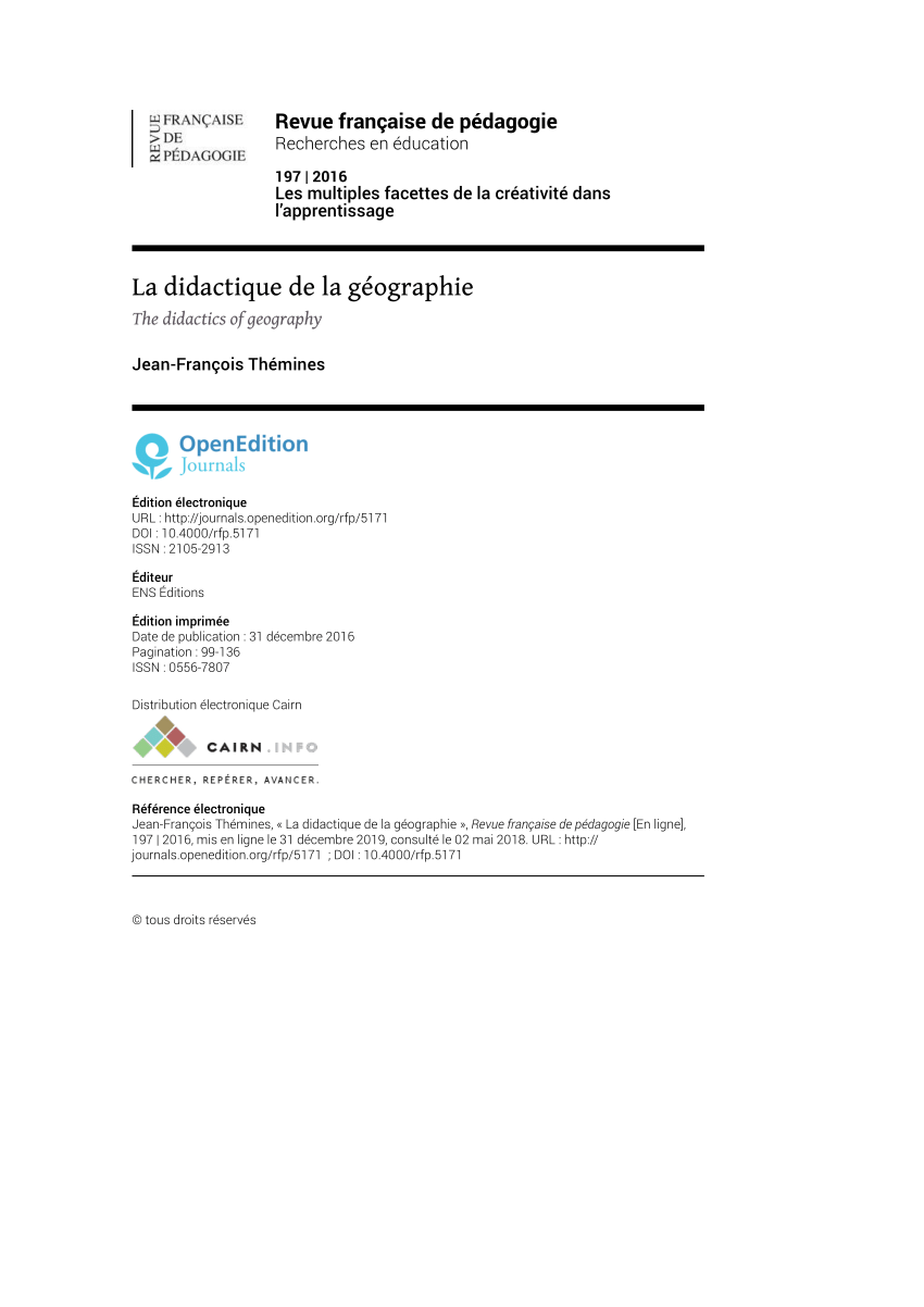 Pdf La Didactique De La Geographie