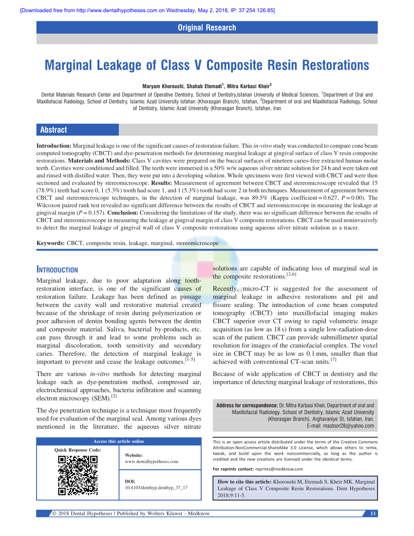 Pdf Marginal Leakage Of Class V Composite Resin Restorations 3372