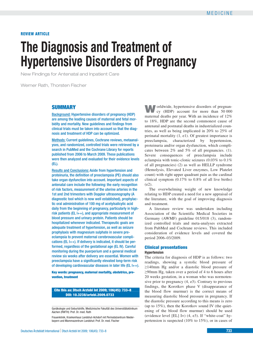 Pdf The Diagnosis And Treatment Of Hypertensive Disorders Of Pregnancy