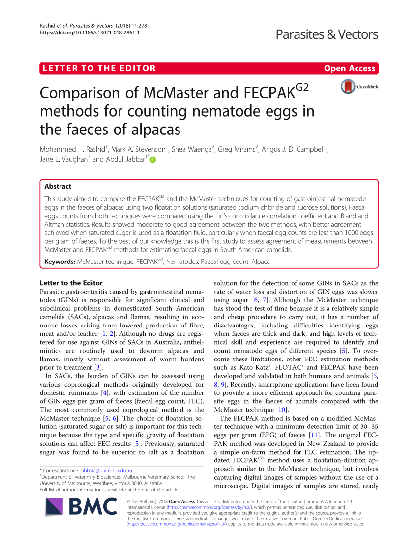 PDF) Comparison of McMaster and FECPAKG2 methods for counting ...