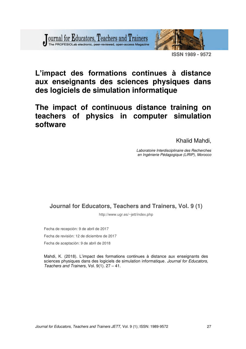 Pdf L Impact Des Formations Continues A Distance Aux Enseignants Des Sciences Physiques Dans Des Logiciels De Simulation Informatique