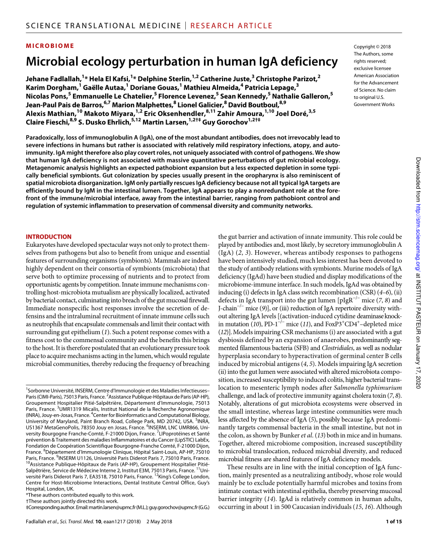 Microbial ecology perturbation in human IgA deficiency