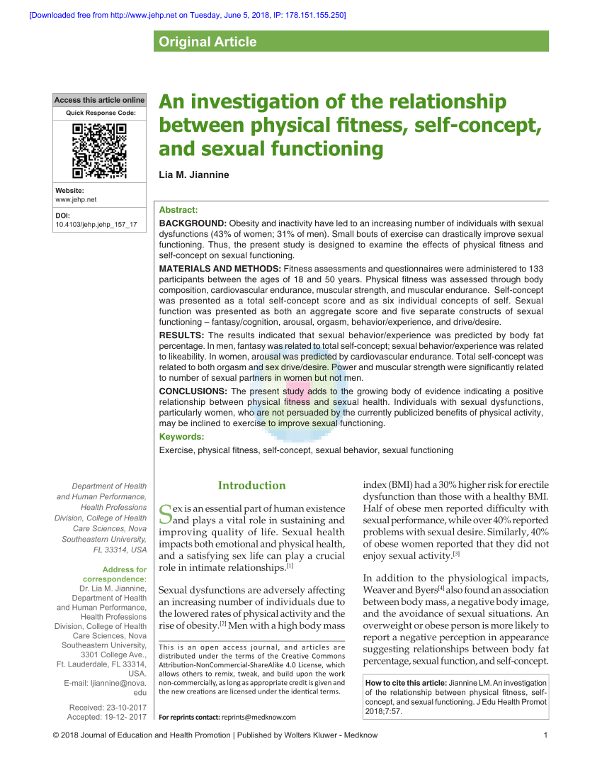 Pdf An Investigation Of The Relationship Between Physical Fitness Self Concept And Sexual