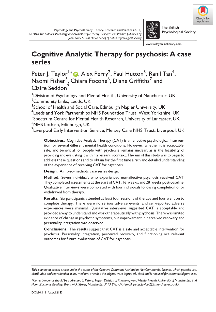 case study and application of cognitive psychotherapy