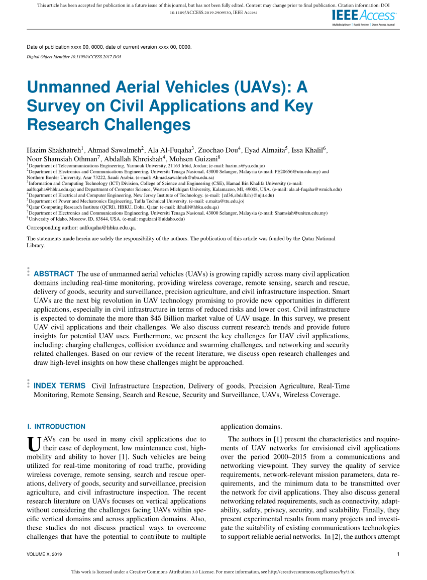 Pdf Unmanned Aerial Vehicles A Survey On Civil Applications And - pdf unmanned aerial vehicles a survey on civil applications and key research challenges