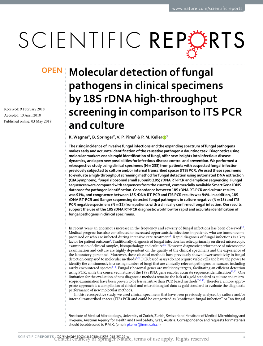 Biskop Egern Interpretive PDF) Molecular detection of fungal pathogens in clinical specimens by 18S  rDNA high-throughput screening in comparison to ITS PCR and culture