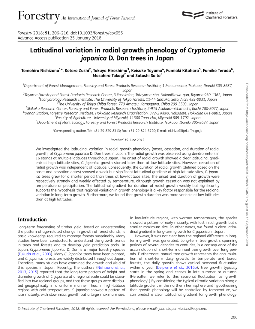 PDF) Latitudinal variation in radial growth phenology of