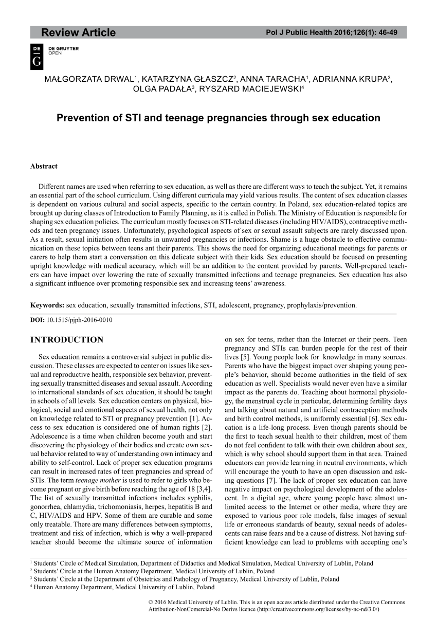 PDF) Prevention of STI and teenage pregnancies through sex education