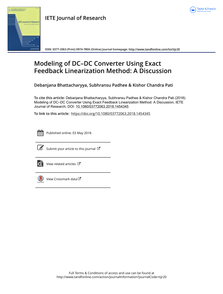 Pdf Modeling Of Dc Dc Converter Using Exact Feedback Linearization Method A Discussion