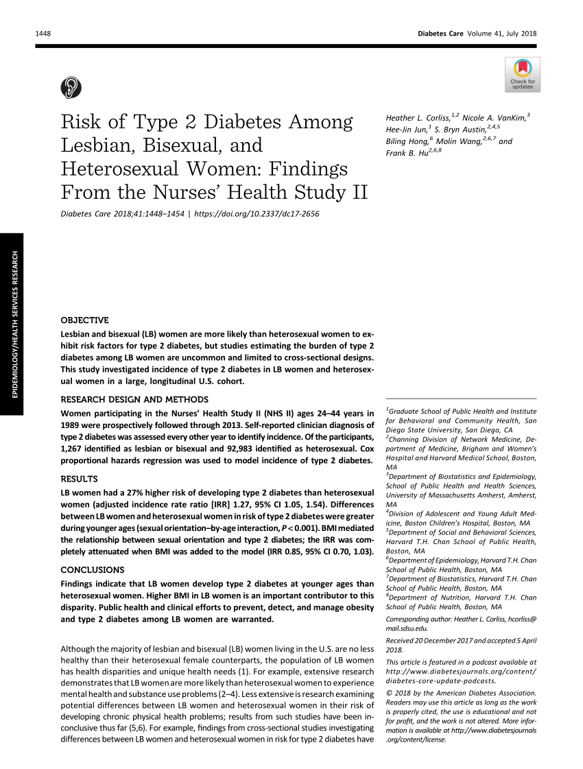 Pdf Risk Of Type 2 Diabetes Among Lesbian Bisexual And Heterosexual Women Findings From The 3675