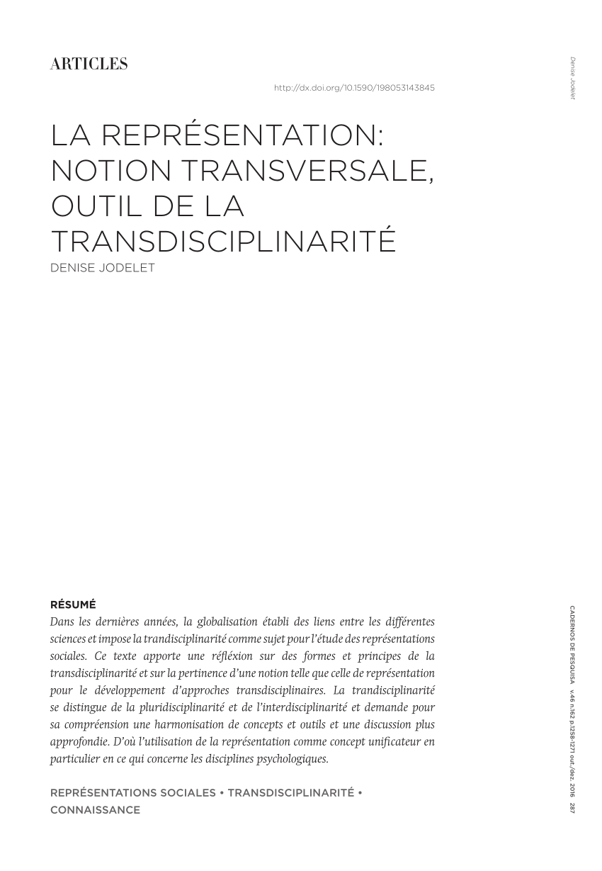 PDF La repr sentation notion transversale outil de la