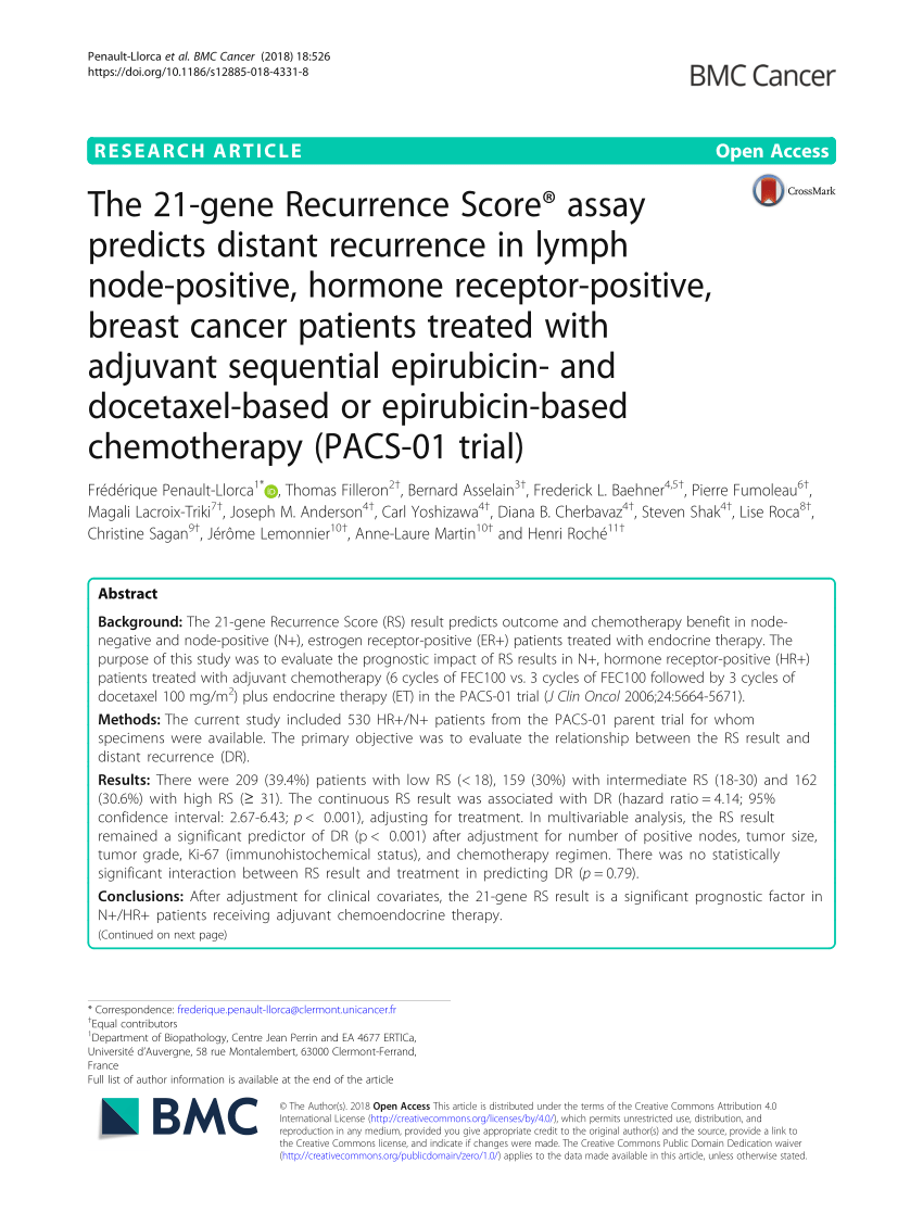 PDF) The 21-gene Recurrence Score assay predicts distant ...