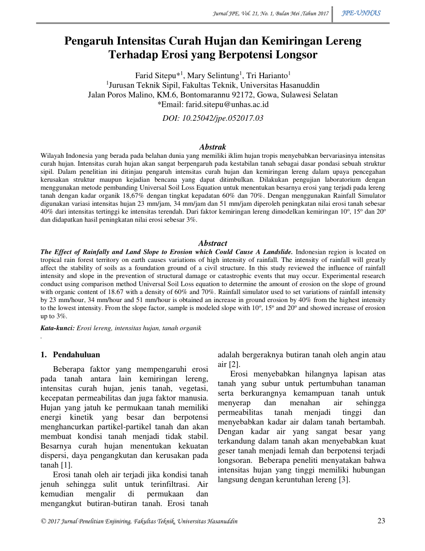 (PDF) Pengaruh Intensitas Curah Hujan dan Kemiringan Lereng Terhadap