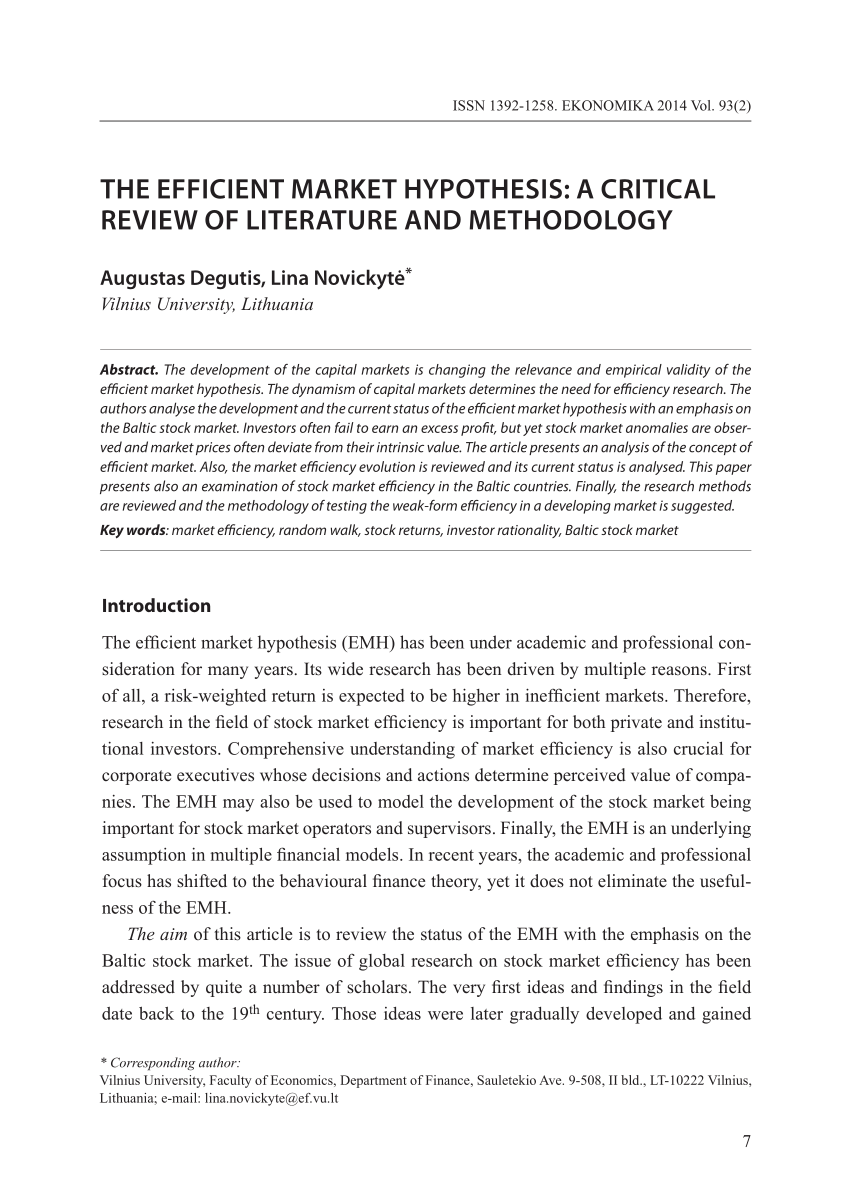 the efficient market hypothesis a critical review of the literature