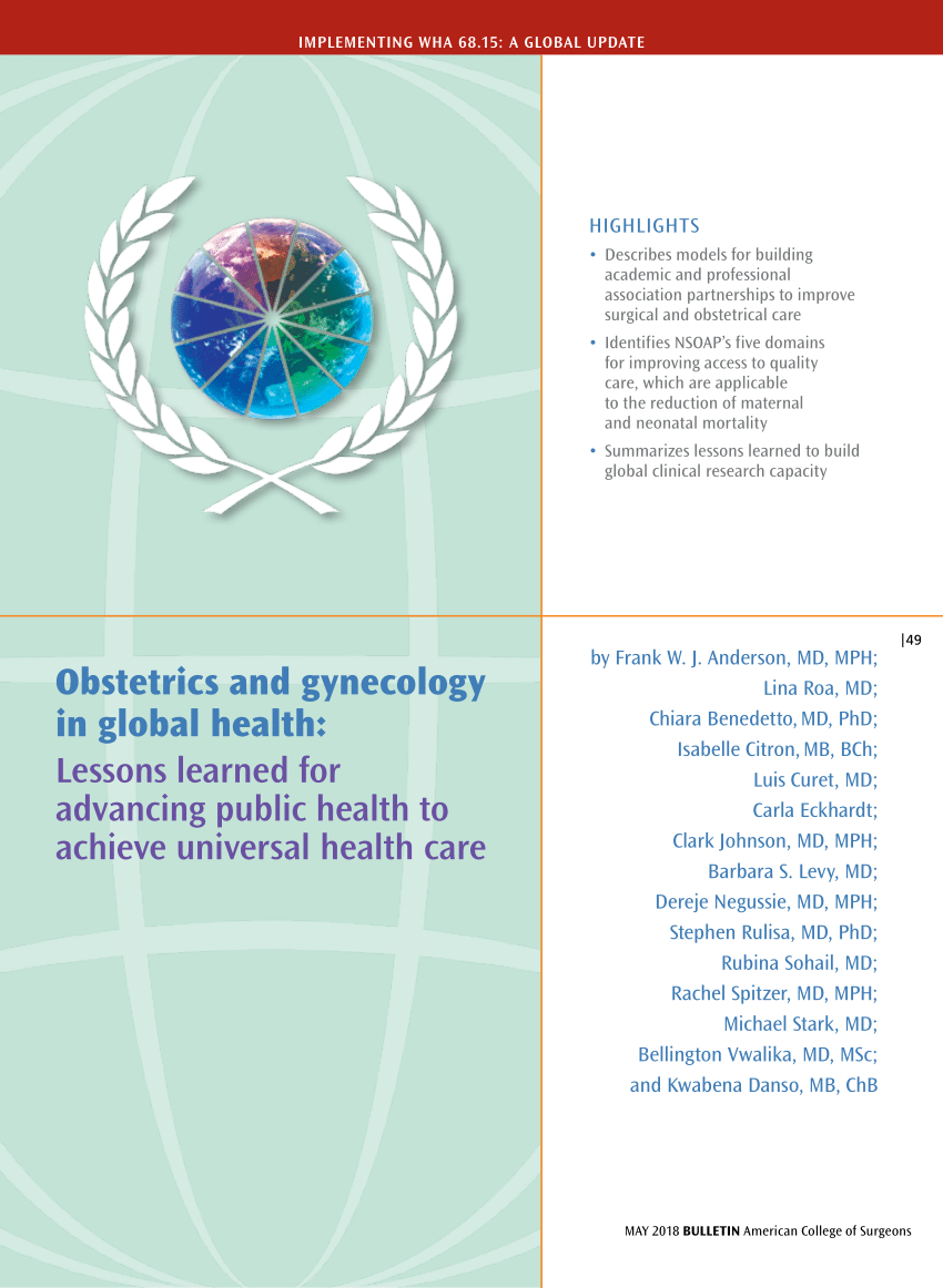 PDF) Obstetrics and gynecology in global health: Lessons learned for  advancing public health to achieve universal health care