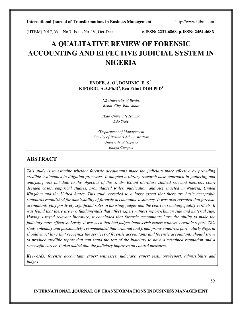 PDF) A QUALITATIVE REVIEW OF FORENSIC ACCOUNTING AND EFFECTIVE Pertaining To Forensic Accounting Report Template