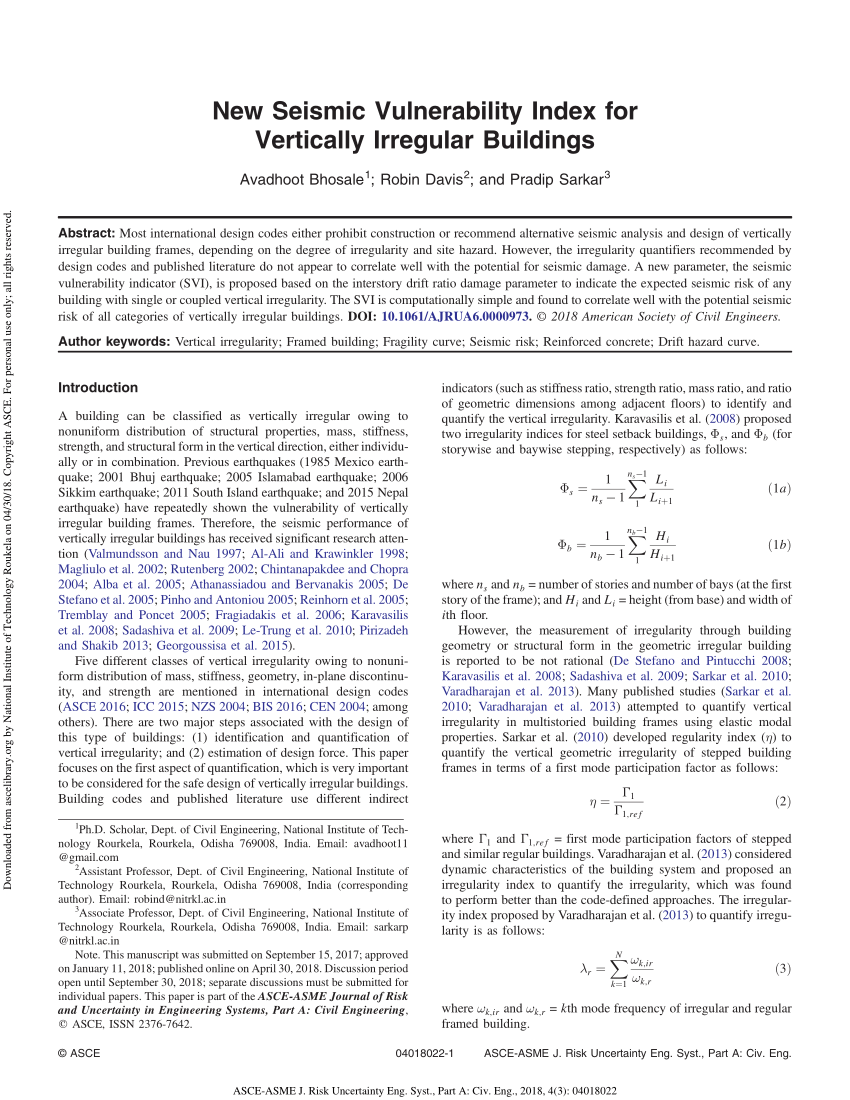 Pdf New Seismic Vulnerability Index For Vertically Irregular Buildings