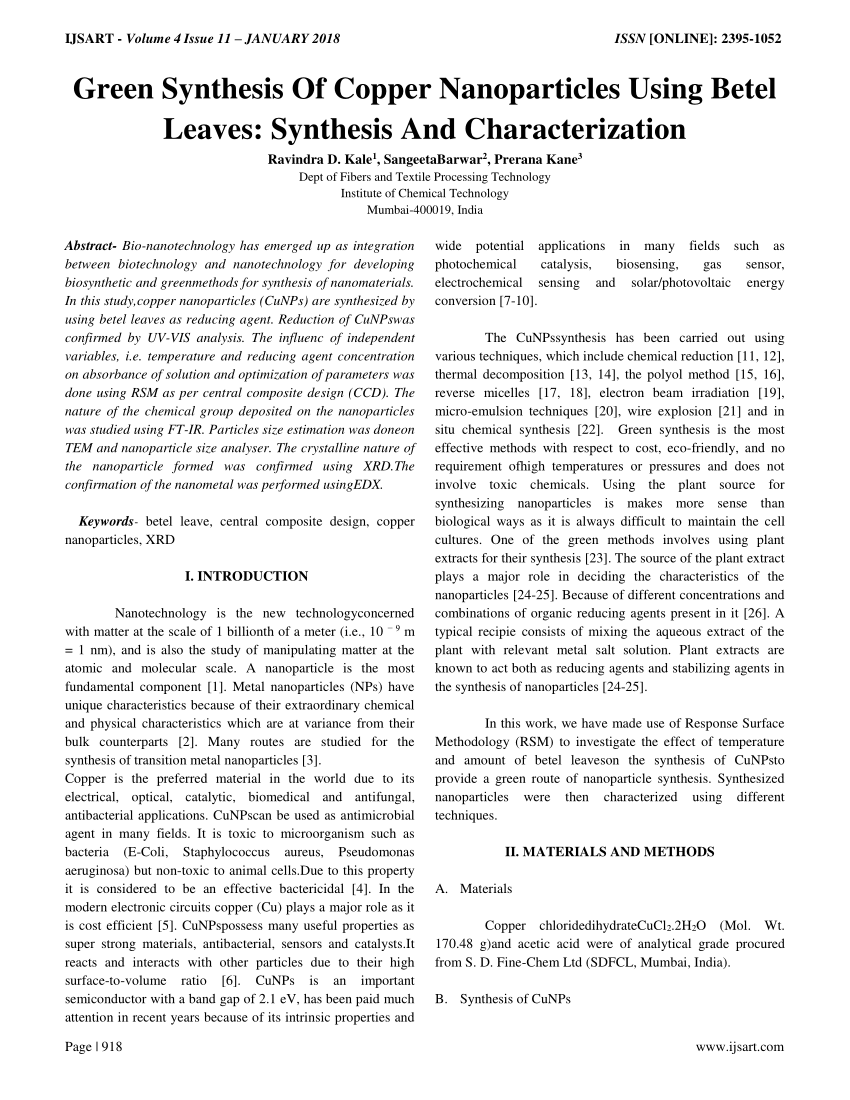 green synthesis of copper nanoparticles thesis