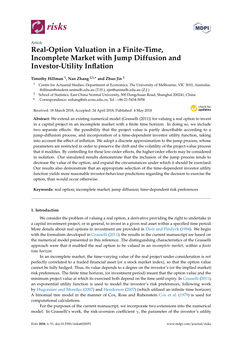 (PDF) RealOption Valuation in a FiniteTime, Market with Jump Diffusion and Investor