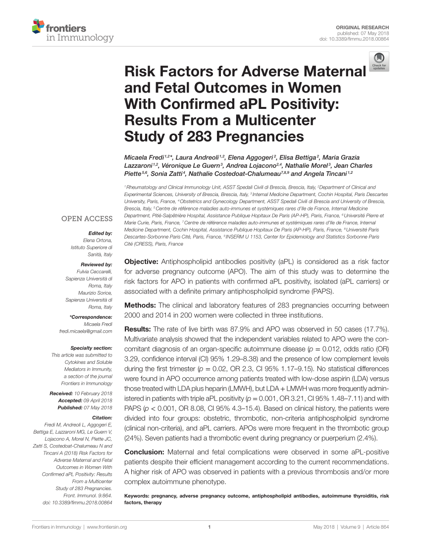 Pdf Risk Factors For Adverse Maternal And Fetal Outcomes In Women With Confirmed Apl