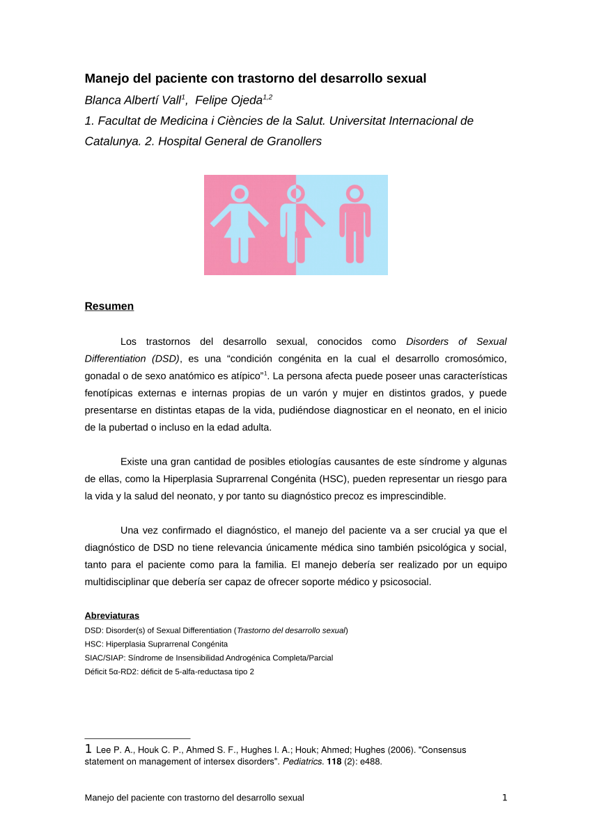 Pdf Manejo Del Paciente Con Trastorno Del Desarrollo Sexual 