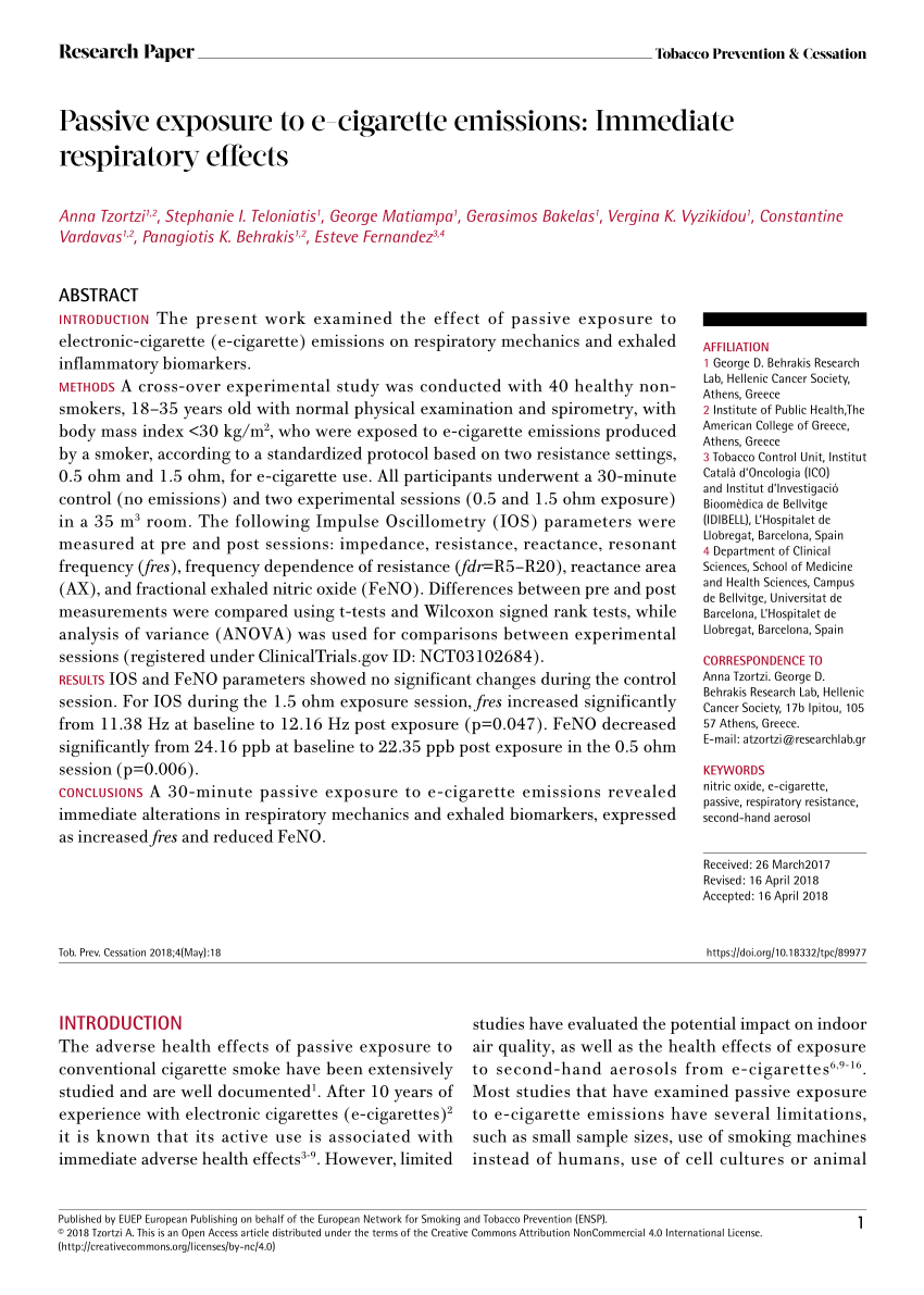 PDF Passive Exposure to E cigarette Emissions Immediate