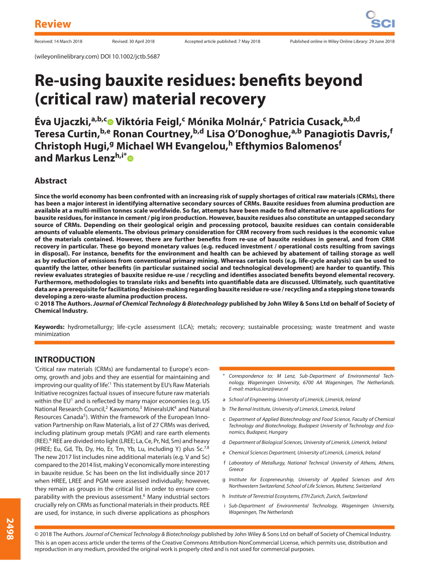 Pdf Re Using Bauxite Residues Benefits Beyond Critical Raw