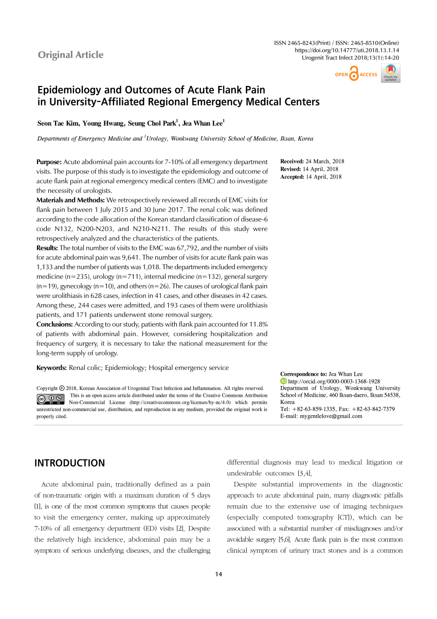 PDF] Epidemiology and Outcomes of Acute Flank Pain in University-Affiliated  Regional Emergency Medical Centers