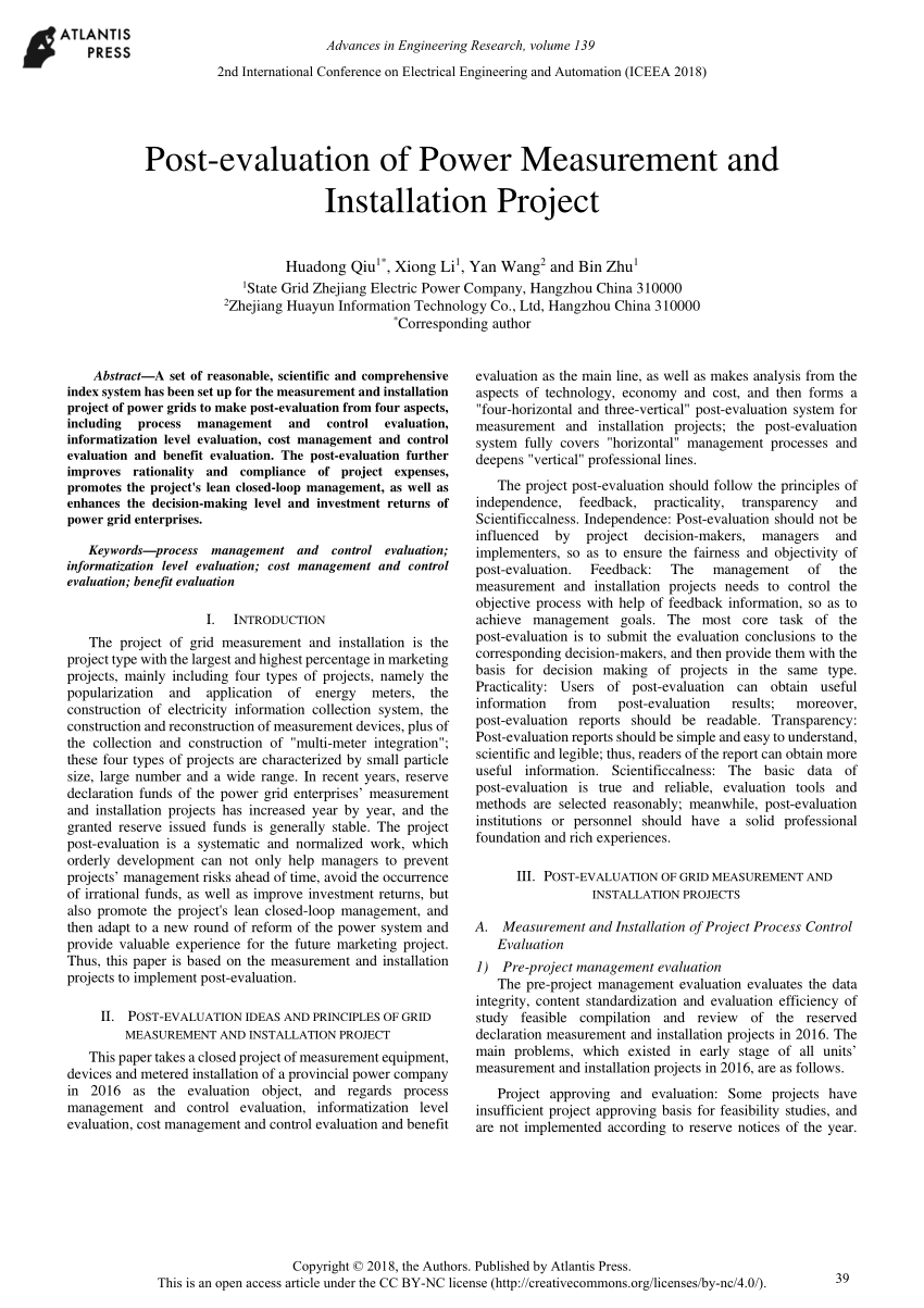 (PDF) Postevaluation of Power Measurement and Installation Project