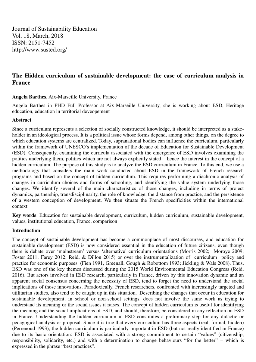 Pdf The Hidden Curriculum Of Sustainable Development The Case Of Curriculum Analysis In France