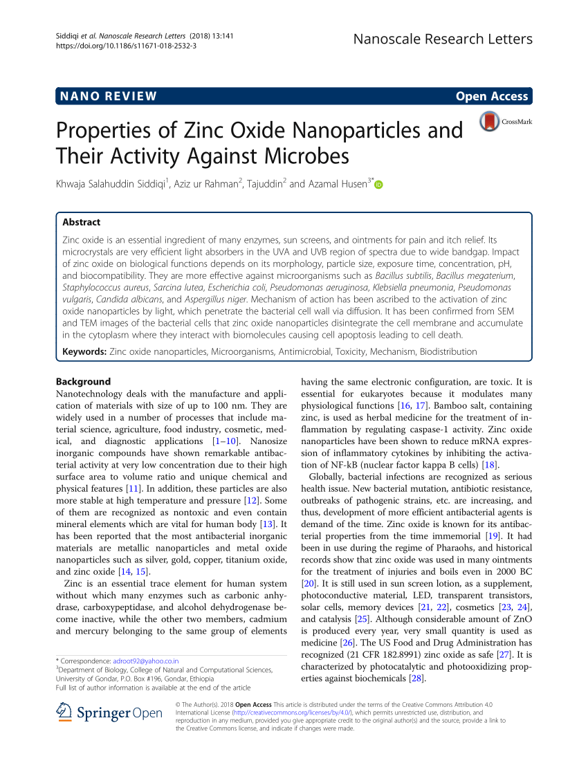literature review of zno nanoparticles
