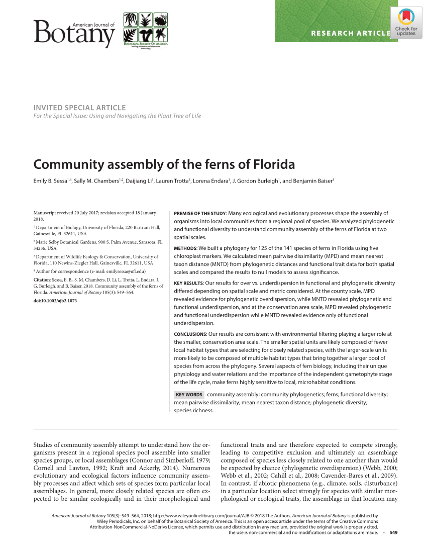 Pdf Community Assembly Of The Ferns Of Florida