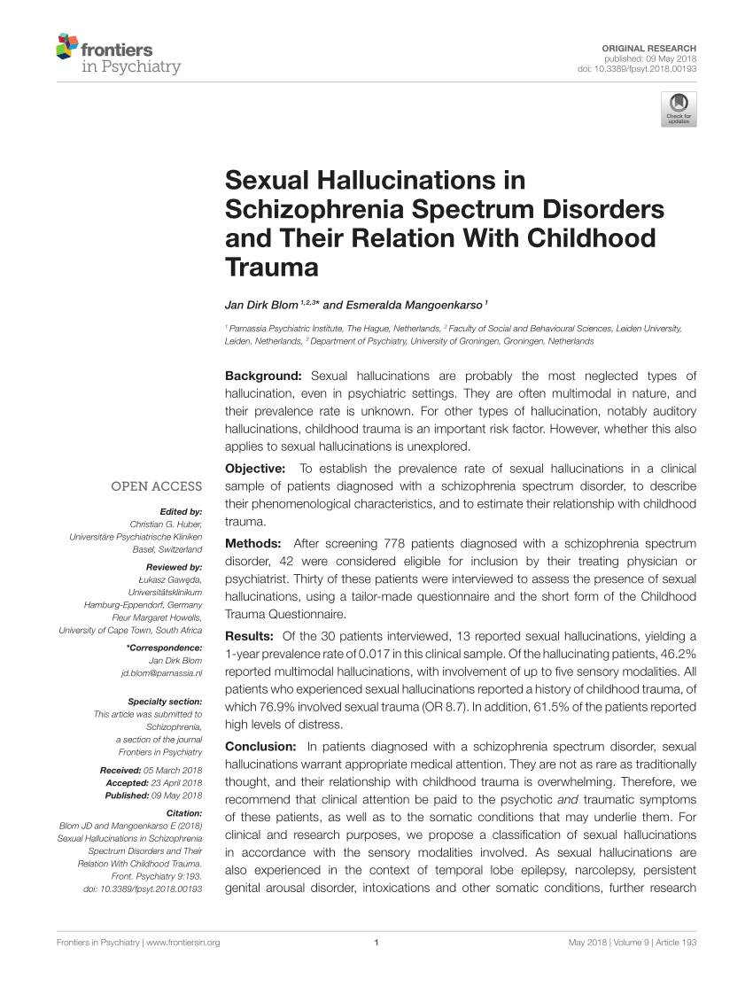 Pdf Sexual Hallucinations In Schizophrenia Spectrum Disorders And Their Relation With