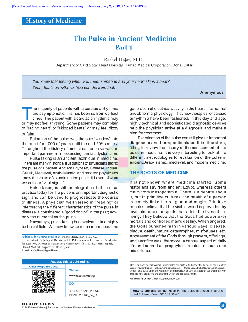 Pdf The Pulse In Ancient Medicine Part 1