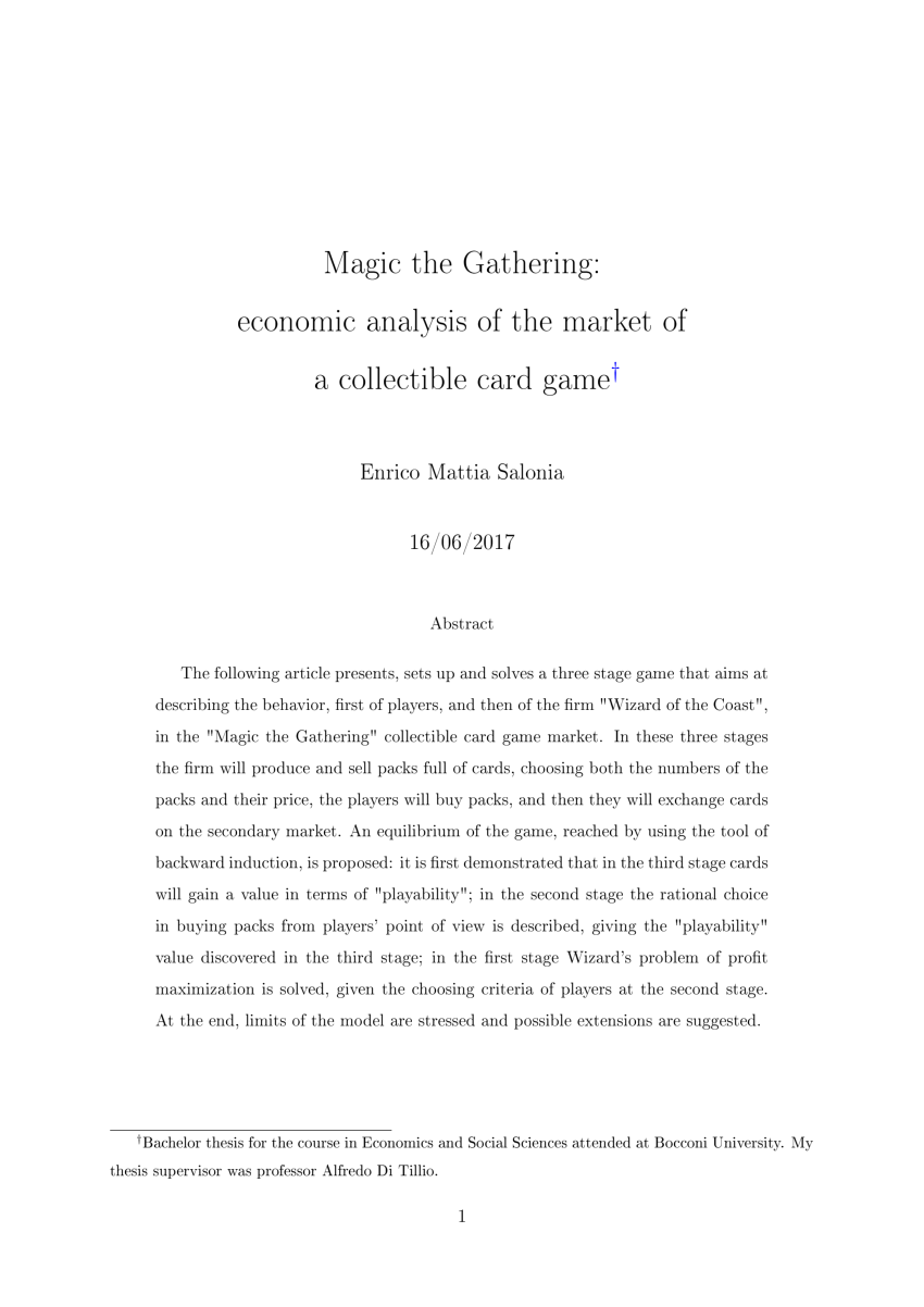 Pdf Magic The Gathering Economic Analysis Of The Market Of A Collectible Card Game