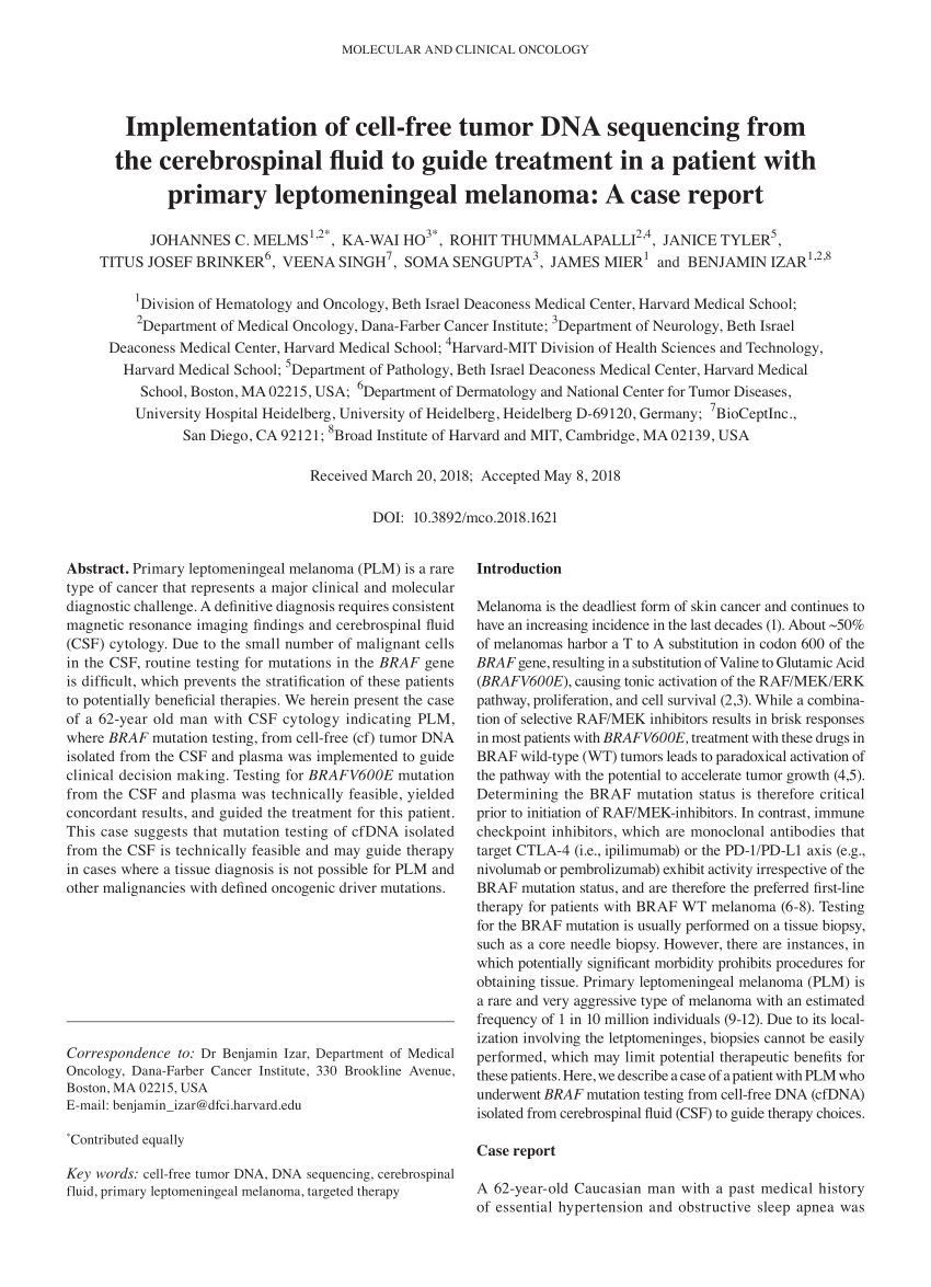 Pdf Implementation Of Cellfree Tumor Dna Sequencing From The
