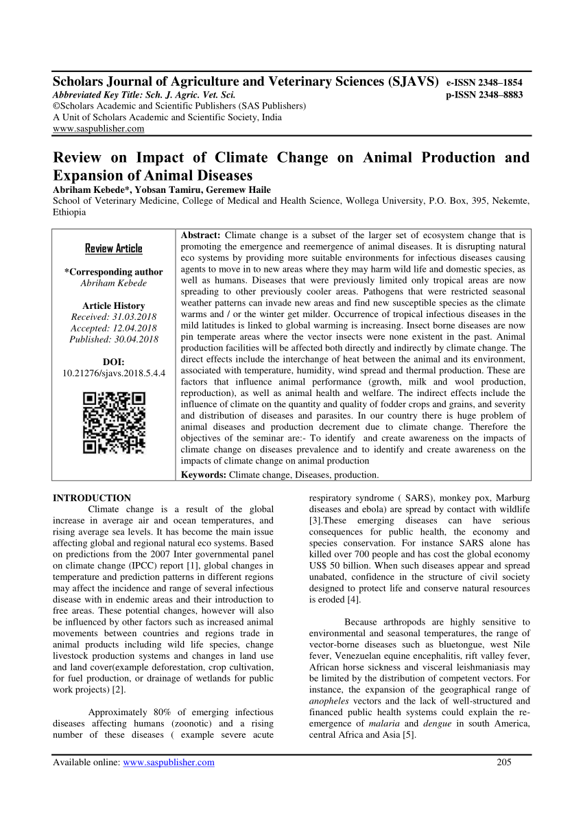 PDF) Review on Impact of Climate Change on Animal Production and Expansion  of Animal Diseases