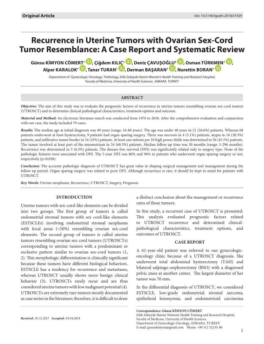 Pdf Recurrence In Uterine Tumors With Ovarian Sex Cord Tumor Resemblance A Case Report And 