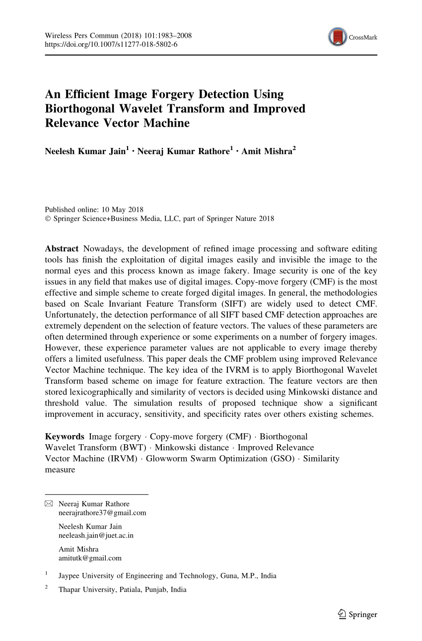 Pdf An Efficient Image Forgery Detection Using Biorthogonal - 