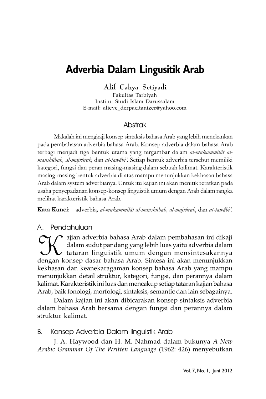 Pdf Adverbia Dalam Lingusitik Arab