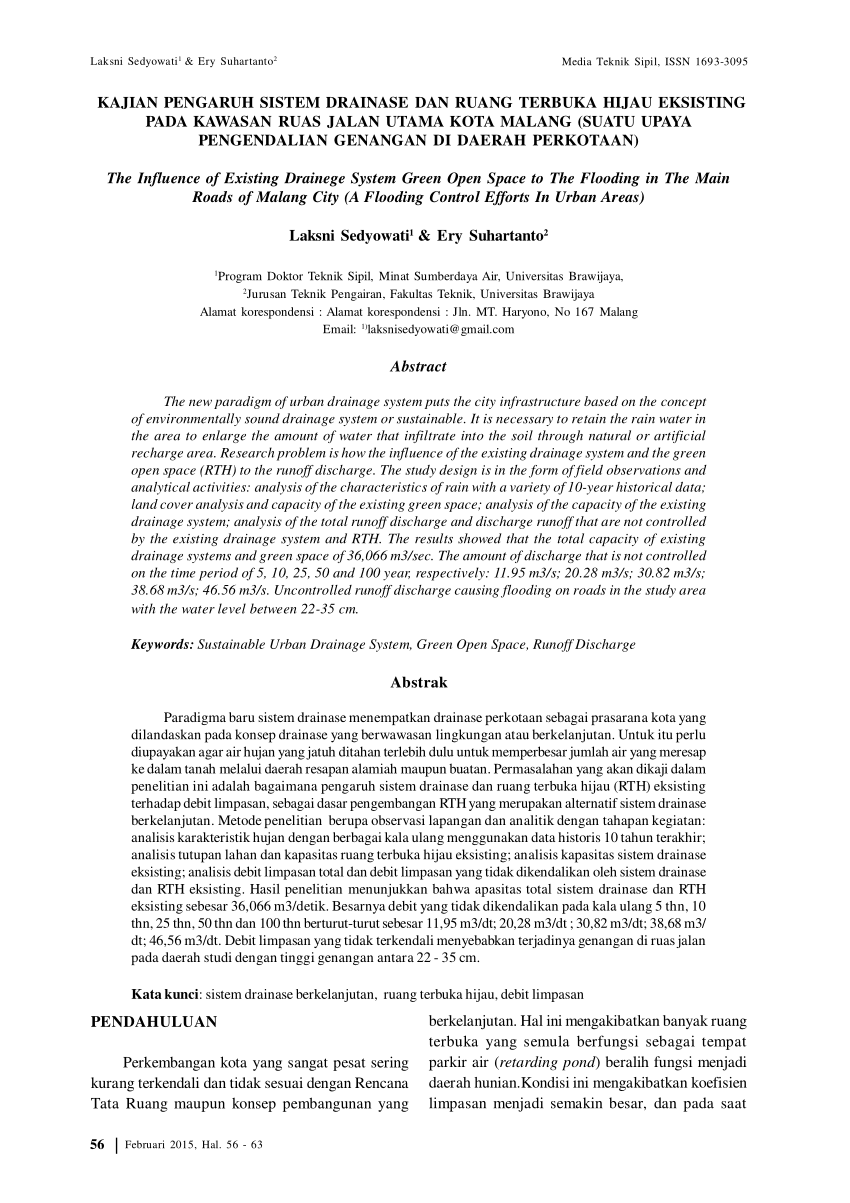 325074860 Kajian Pengaruh Sistem Drainase Dan Ruang Terbuka Hijau Eksisting Pada Kawasan Ruas Jalan Utama Kota Malang Suatu Upaya Pengendalian Genangan Di Daerah Perkotaan