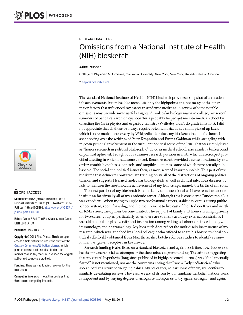 (PDF) Omissions from a National Institute of Health (NIH) biosketch