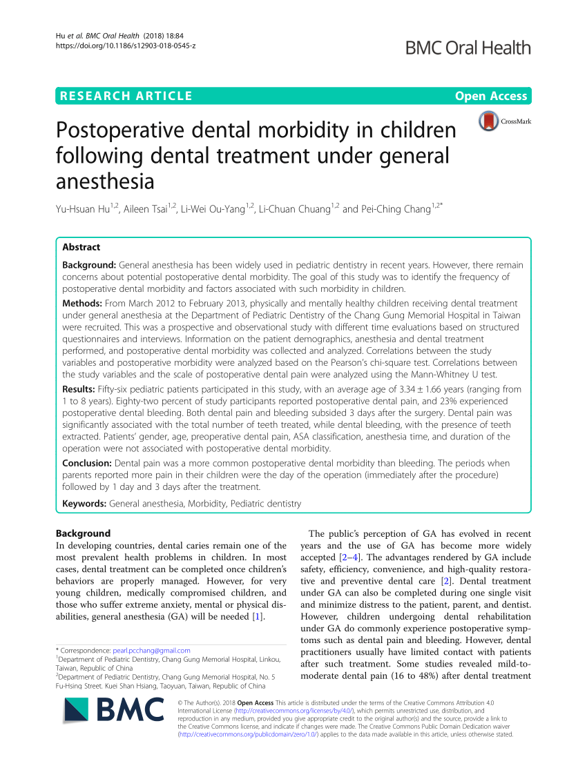 (PDF) Postoperative dental morbidity in children following dental ...