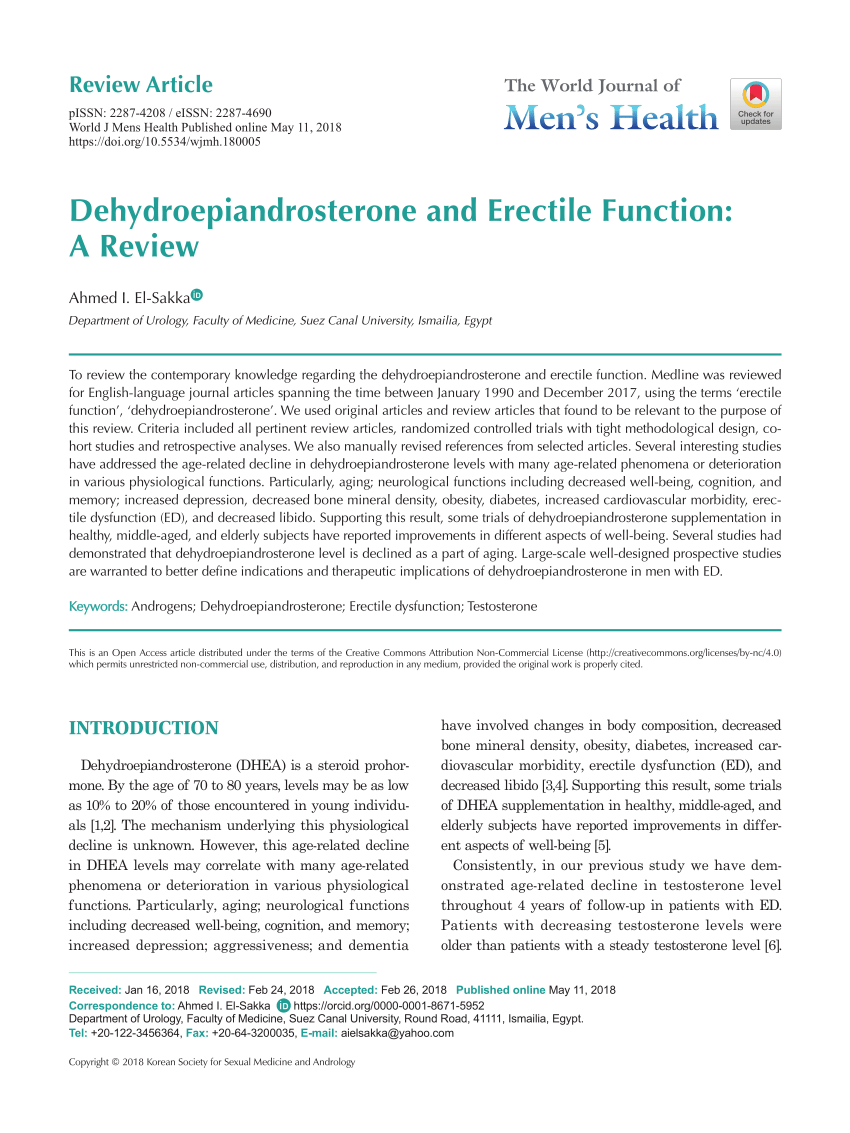 PDF Dehydroepiandrosterone and Erectile Function A Review