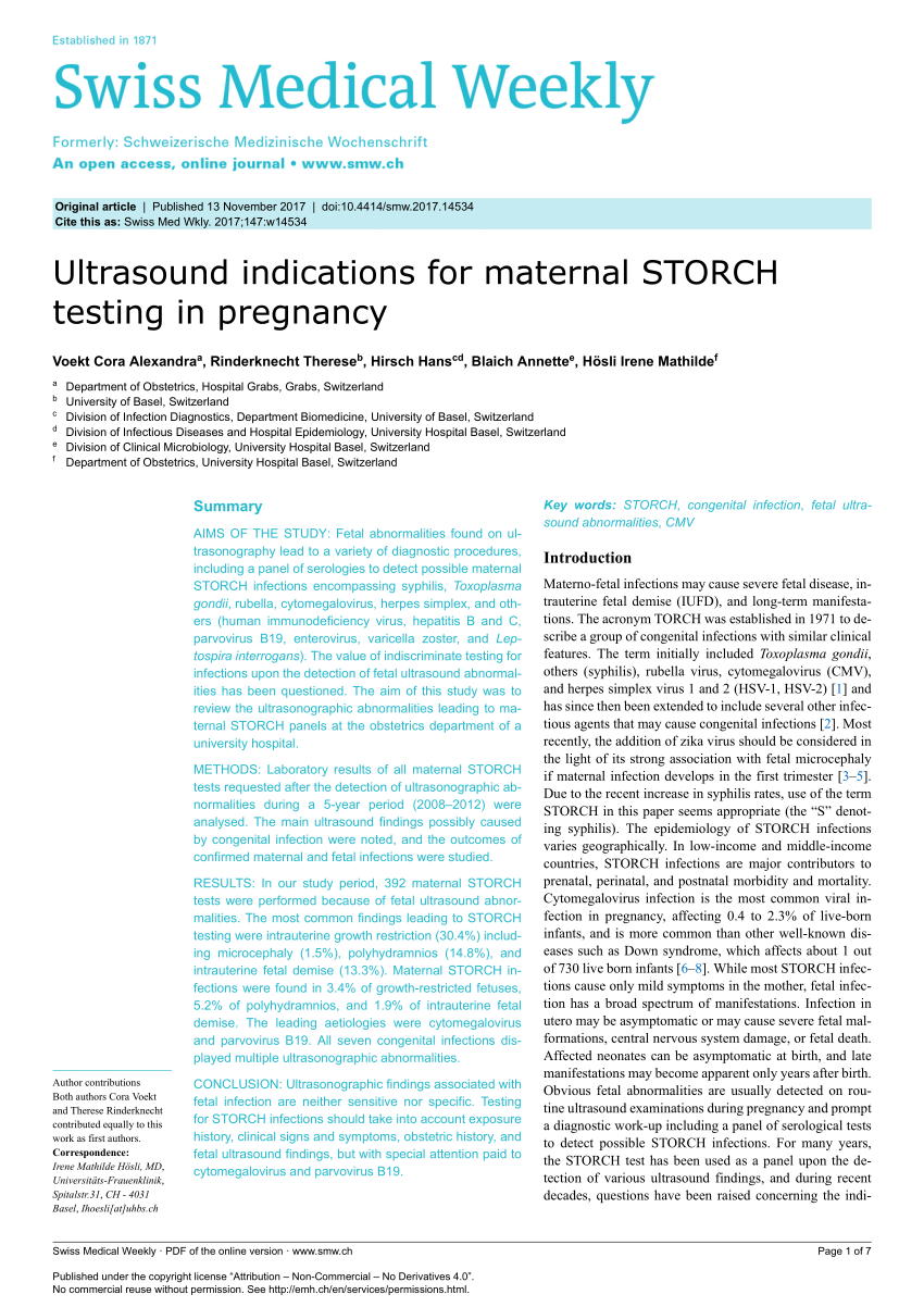 PDF) Ultrasound indications for maternal STORCH testing in pregnancy
