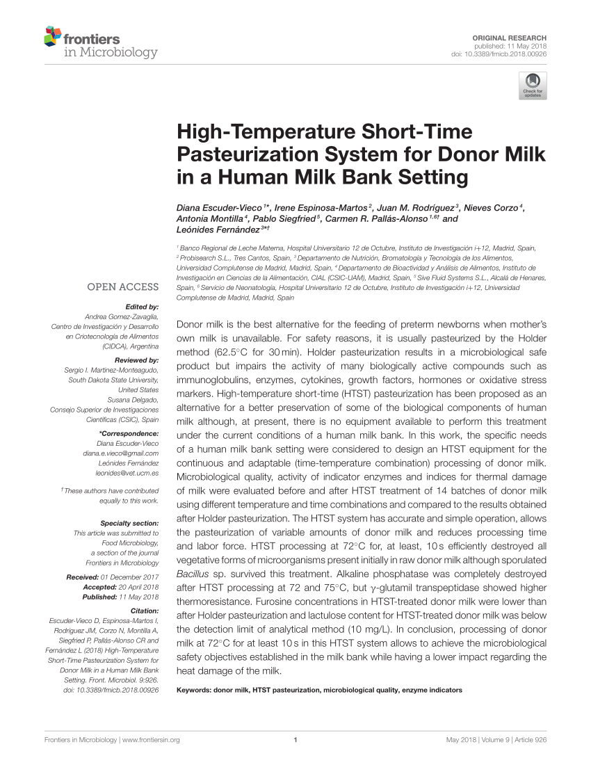 PDF) High-Temperature Short-Time Pasteurization System for Donor ...