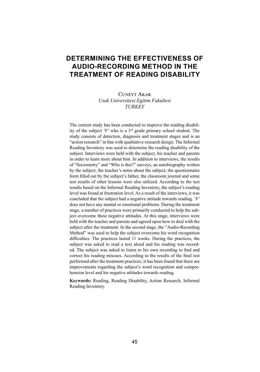 pdf determining the effectiveness of audio recording method in the treatment of reading disability